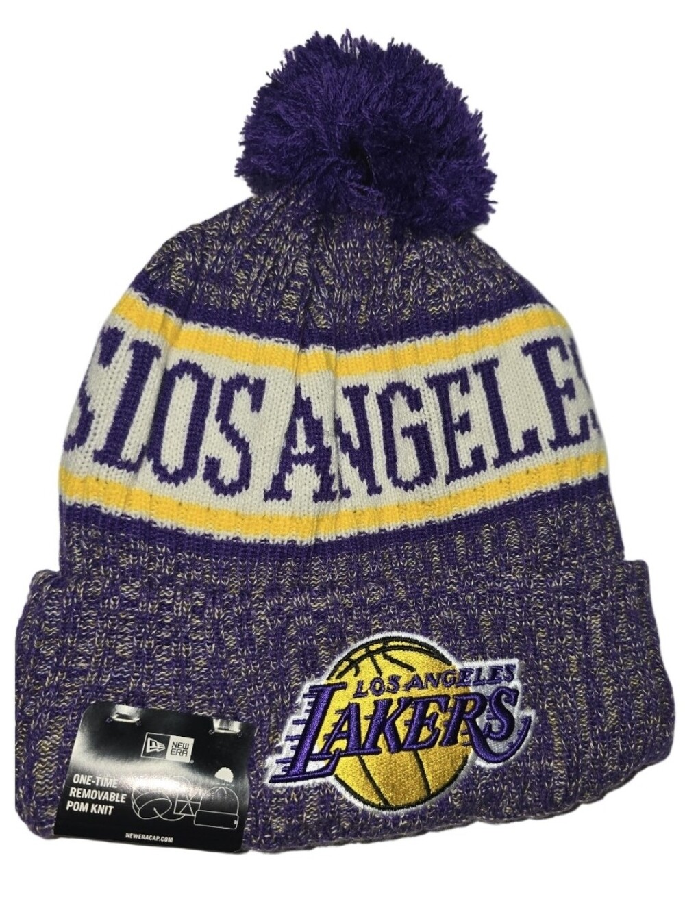 New Era Los Angeles Lakers Purple and Yellow Pom Beanie